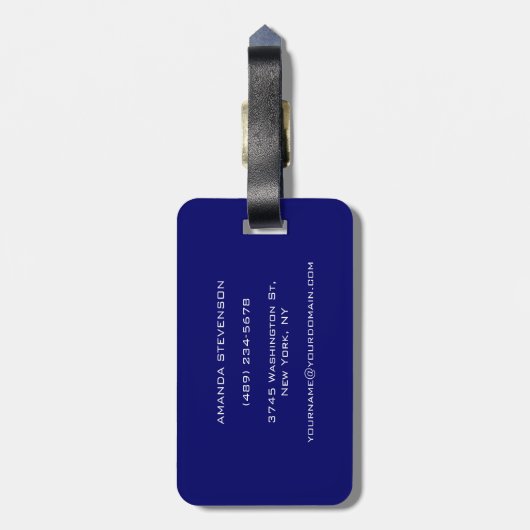 Uniek Blauw Wit Script Monogram Bagagelabel (Achterkant verticaal)