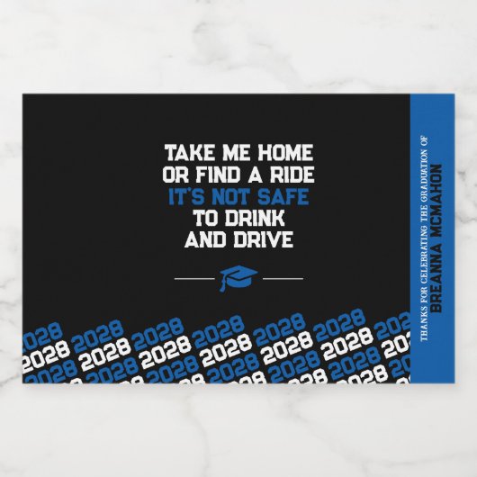 Uniek blauw & zwart Afstuderen Mini Likeurfles Etiket (Enkel label)