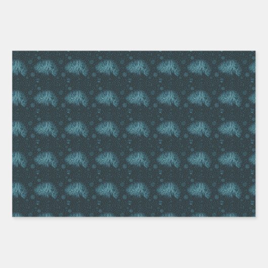 Uniek Blauwgroen, donker Aqua Neural Fibre Design Inpakpapier Vel (Voorkant 3)