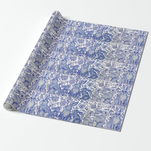 Uniek blauwkonijnenkonijn - Floral Animal Pattern Cadeaupapier (Uitgerold)