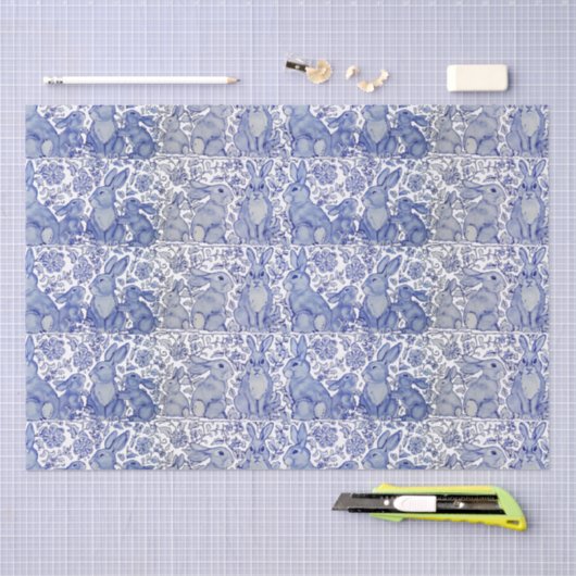 Uniek blauwkonijnenkonijn - Floral Animal Pattern Tissuepapier (Craft)