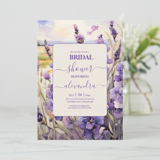 Uniek bloemenlavendel vrijgezellenfeest kaart (Staand voorkant)