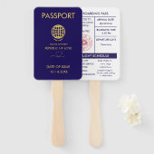 Uniek Blue Destination Wedding Passport Programma Handwaaier (Voorkant en achterkant)