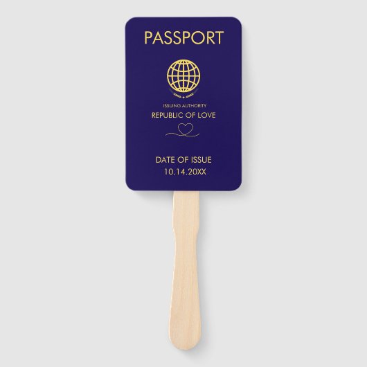 Uniek Blue Destination Wedding Passport Programma Handwaaier (Voorkant)