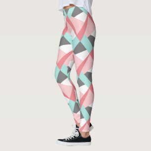 Uniek Blush Coral Pink Mint Green Art Patroon Leggings
