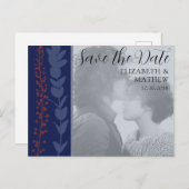 Uniek botanisch blauw Sla de datum op Aankondigingskaart (Voorkant / Achterkant)