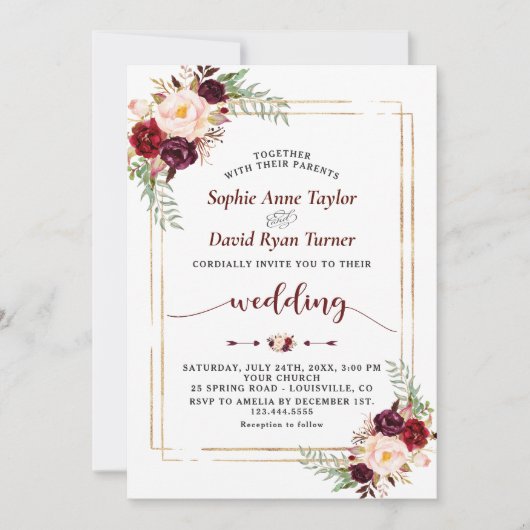 Uniek Bourgondië Marsala bloemschrift handgeschrev Kaart (Voorkant)