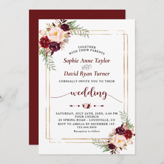 Uniek Bourgondië Marsala bloemschrift handgeschrev Kaart (Voorkant / Achterkant)