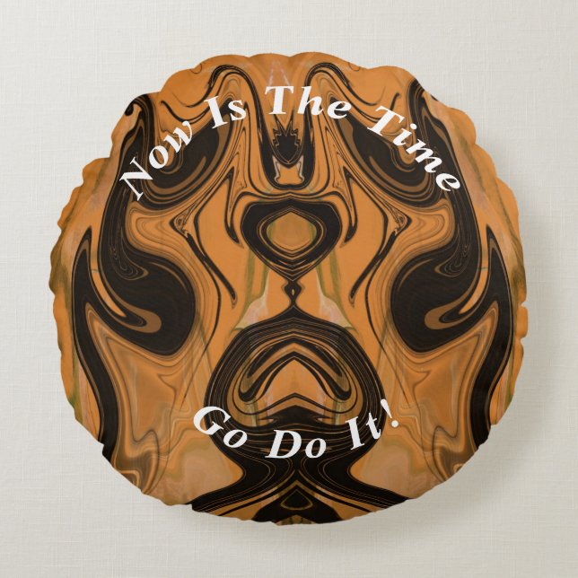 Uniek bruin Abstract marmer vloeibaar Rond Kussen (Voorkant)