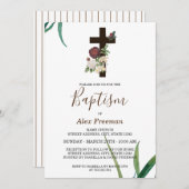 Uniek Bruin Script Bloemen Doop & Doop Kaart (Voorkant / Achterkant)