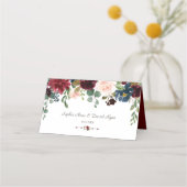 Uniek Burgundy Blue Floral Table Number Plaatskaartje (Achterkant)