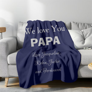 Uniek cadeau voor papa. Aangepaste namen Navy Blue Fleece Deken