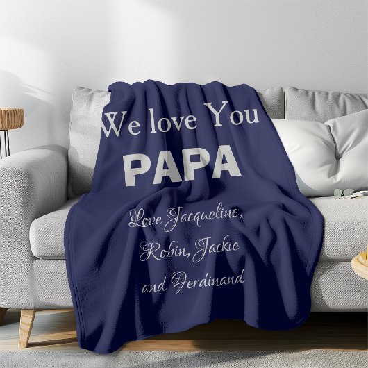 Uniek cadeau voor papa. Aangepaste namen Navy Blue Fleece Deken