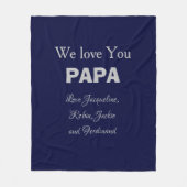Uniek cadeau voor papa. Aangepaste namen Navy Blue Fleece Deken (Voorkant)
