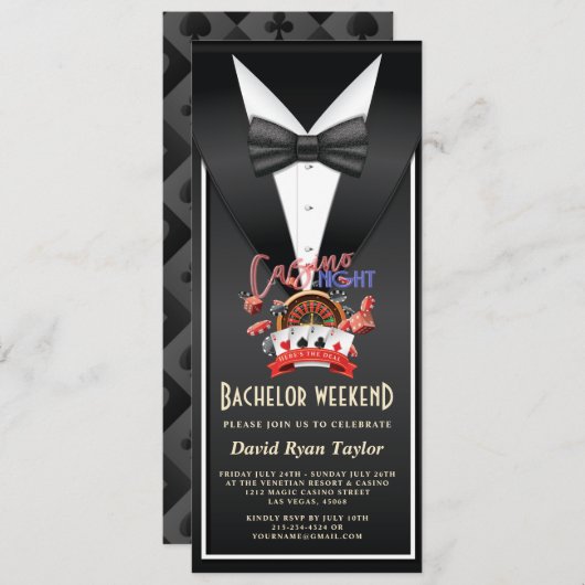 Uniek casino Night Tuxedo Bachelor Weekend Kaart (Voorkant / Achterkant)