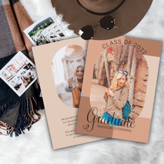 Uniek Classy Retro Curved Photo Afstuderen Aankondiging