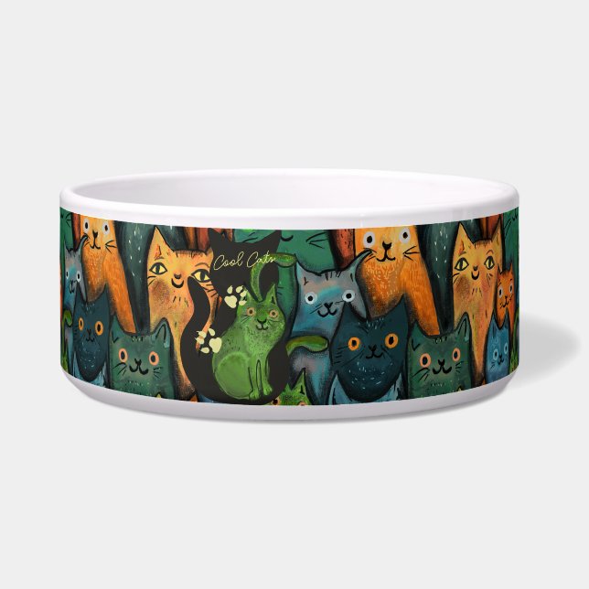 Uniek Cool Cats Kleurrijk Patroon Voerbakje (Voorkant)