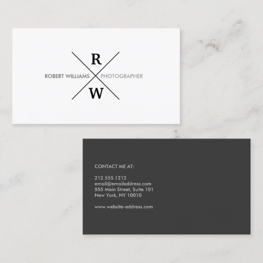 UNIEK & COOL MODERN MONOGRAM OP WIT VISITEKAARTJE (Voorkant / Achterkant)