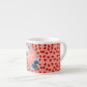 uniek Cute Red-harten op roze aangepaste monogram Espresso Kop (Voorkant rechts)