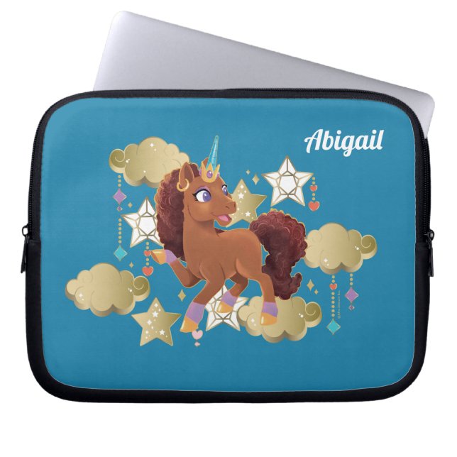 Uniek de eenhoorn sterren & wolken laptop sleeve (Voorkant)