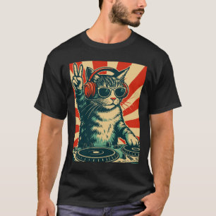 Uniek DJ Cat Kat T-shirt, Trendy Graphic T-shirt