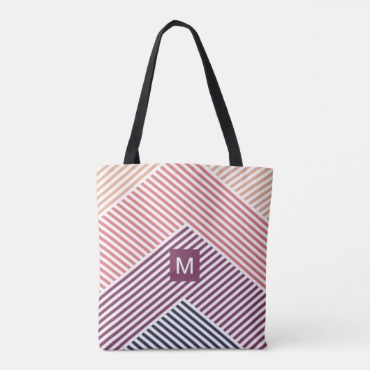 Uniek eenvoudig diagonaal strepen kunstpatroon tote bag (Achterkant)