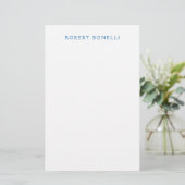 Uniek Eenvoudig Wit Blauw Minimalistisch Modern Briefpapier (Staand voorkant)