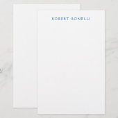 Uniek Eenvoudig Wit Blauw Minimalistisch Modern Briefpapier (Voorkant / Achterkant)