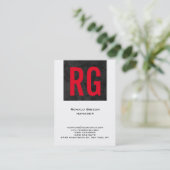 Uniek eenvoudig zwart wit rood monogram visitekaartje (Staand voorkant)