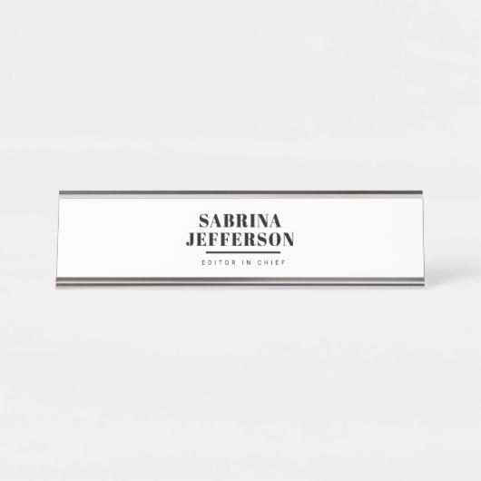 Uniek Elegant Gewoon Zwart Wit Bureau Naambordje (Voorkant)