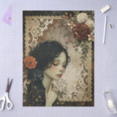 Uniek Elegant Meisje & Zwarte Kat Tuin Bloemen Tissuepapier (Craft)