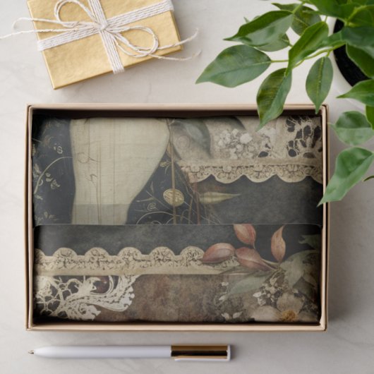 Uniek Elegant Meisje & Zwarte Kat Tuin Bloemen Tissuepapier (Geschenk)