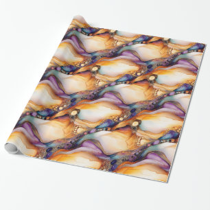 Uniek Elegant Modern Abstract Inkt Goud Violet Cadeaupapier