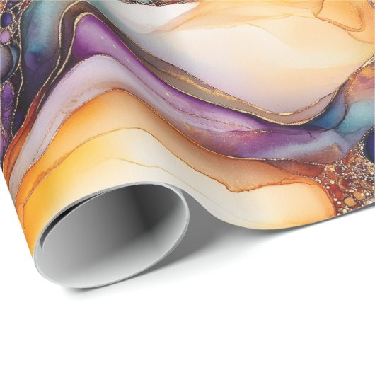 Uniek Elegant Modern Abstract Inkt Goud Violet Cadeaupapier (Rol Hoek)