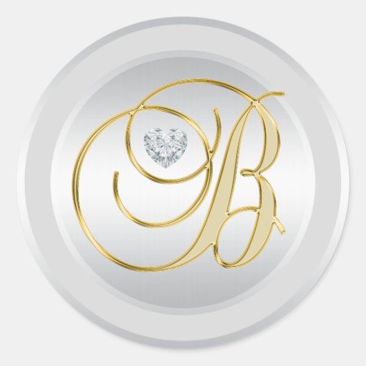 Uniek Elegant Silver Gold monogramed Initiaal "B" Ronde Sticker (Voorkant)