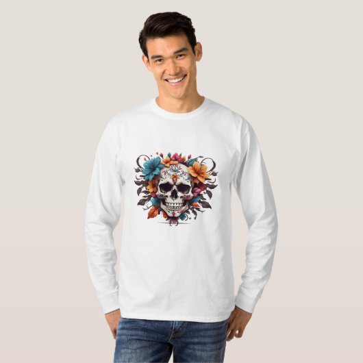 Uniek Floral Skull Design T-shirt (Voorkant volledig)