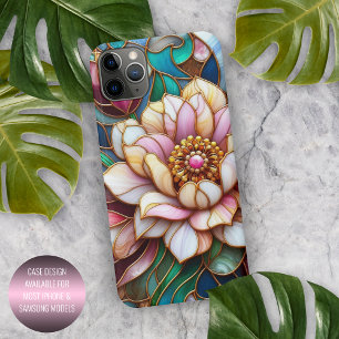Uniek gebrandschilderd glazen bloemmozaïekpatroon iPhone 16 pro max hoesje