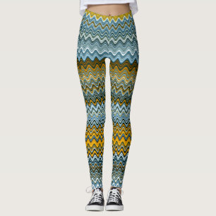 Uniek geel en blauw avy patroon leggings