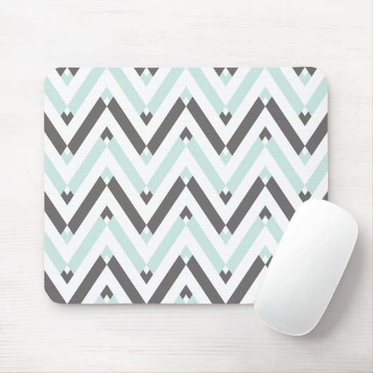 Uniek geometrisch lichtblauw grijs Chevron-patroon Muismat (Met muis)