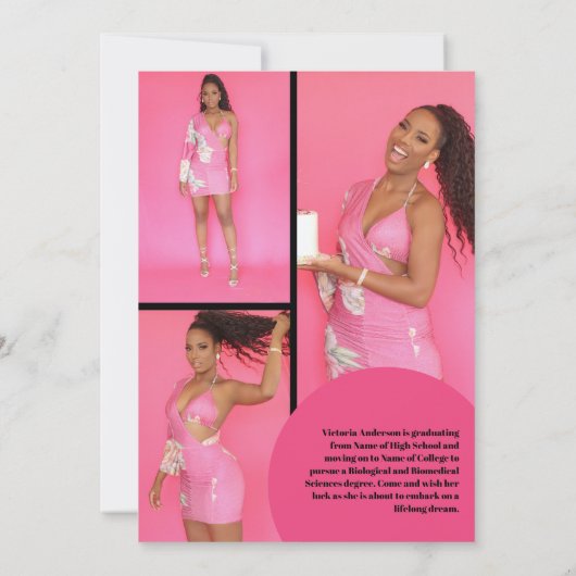 Uniek Geometrisch Roze Zwart Vier Foto-Afstuderen Kaart (Achterkant)