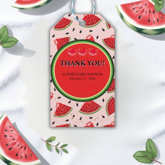 Uniek Glitter Modern Watermelon Baby shower Cadeaulabel
