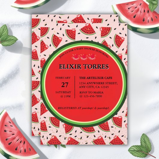Uniek Glitter Modern Watermelon Baby shower Kaart