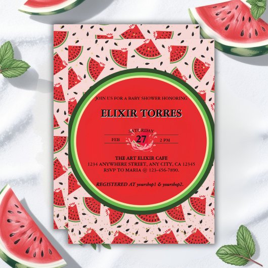 Uniek Glitter Modern Watermelon Baby shower Kaart