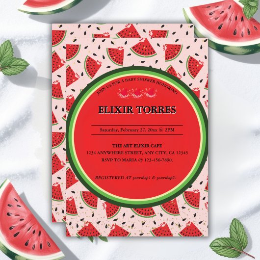 Uniek Glitter Modern Watermelon Baby shower Kaart