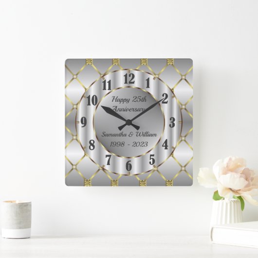 Uniek gouden zilver en zwart bruiloft Jubileum Vierkante Klok (Huis)