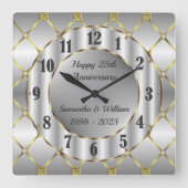 Uniek gouden zilver en zwart bruiloft Jubileum Vierkante Klok (Voorkant)