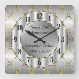 Uniek gouden zilver en zwart bruiloft Jubileum Vierkante Klok