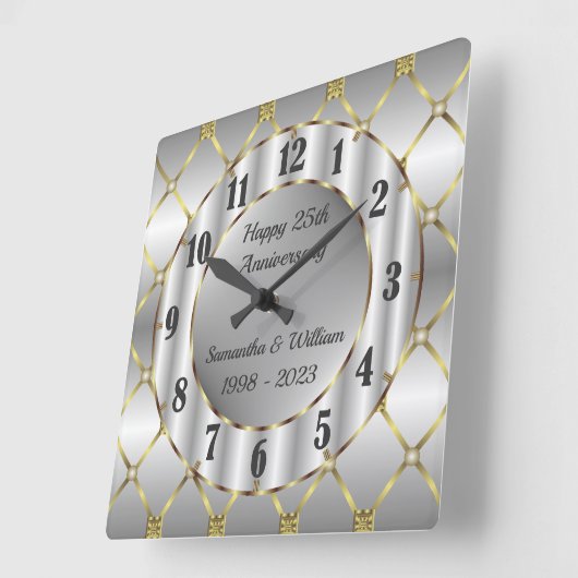 Uniek gouden zilver en zwart bruiloft Jubileum Vierkante Klok (Hoek)
