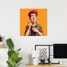 Uniek grappig man Het eten van zijn noedels gelukk