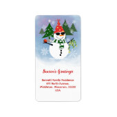 Uniek Grappig Sneeuwman Kerstboom Retouradres Etiket (Voorkant)